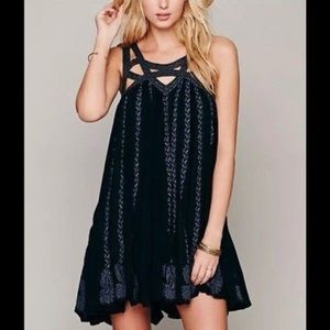 FP One Free People Black Gray Paisley Vines Dress